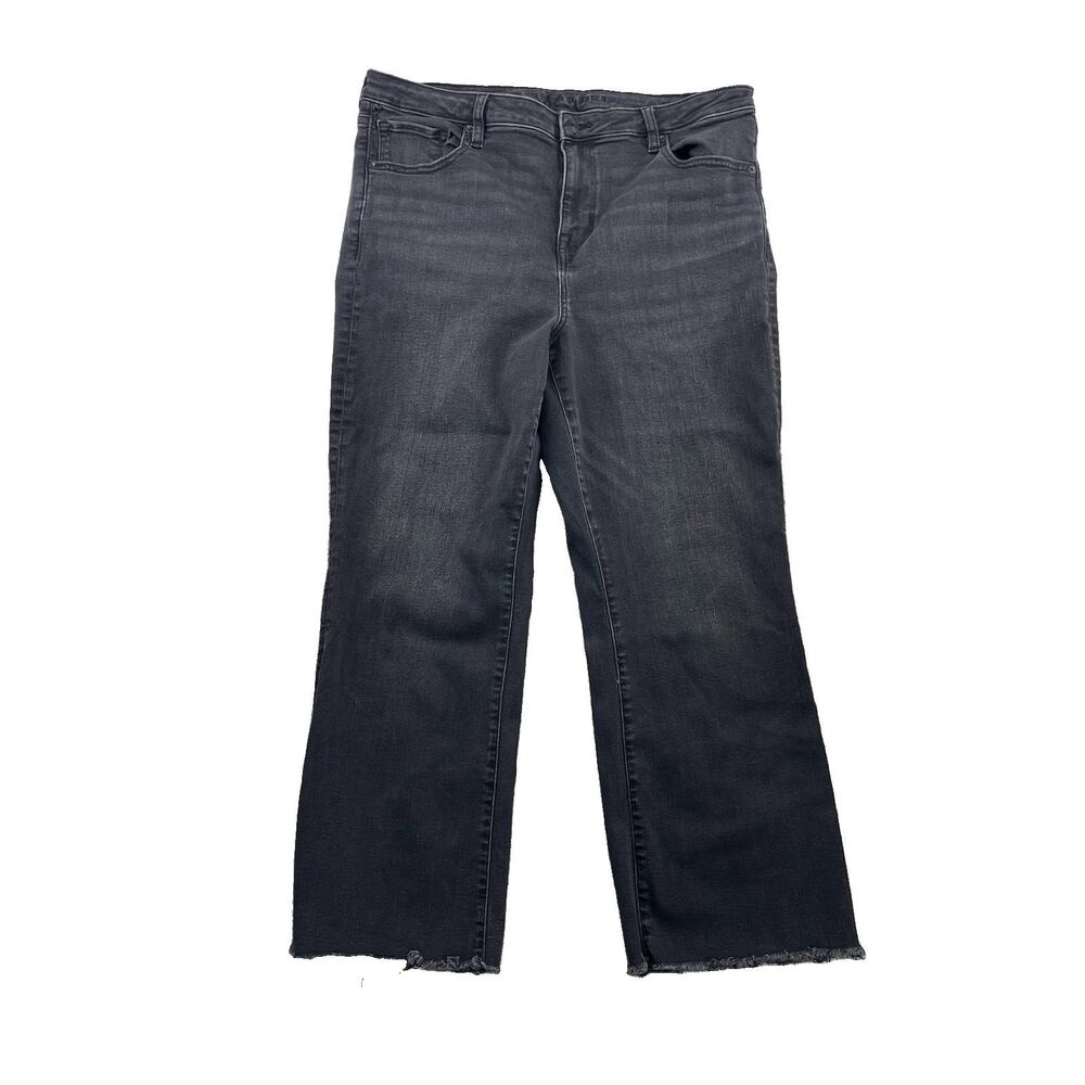 American Eagle High Rise Kick Boot Crop Jeans Size 16 Stretch Frayed Hems 42-4